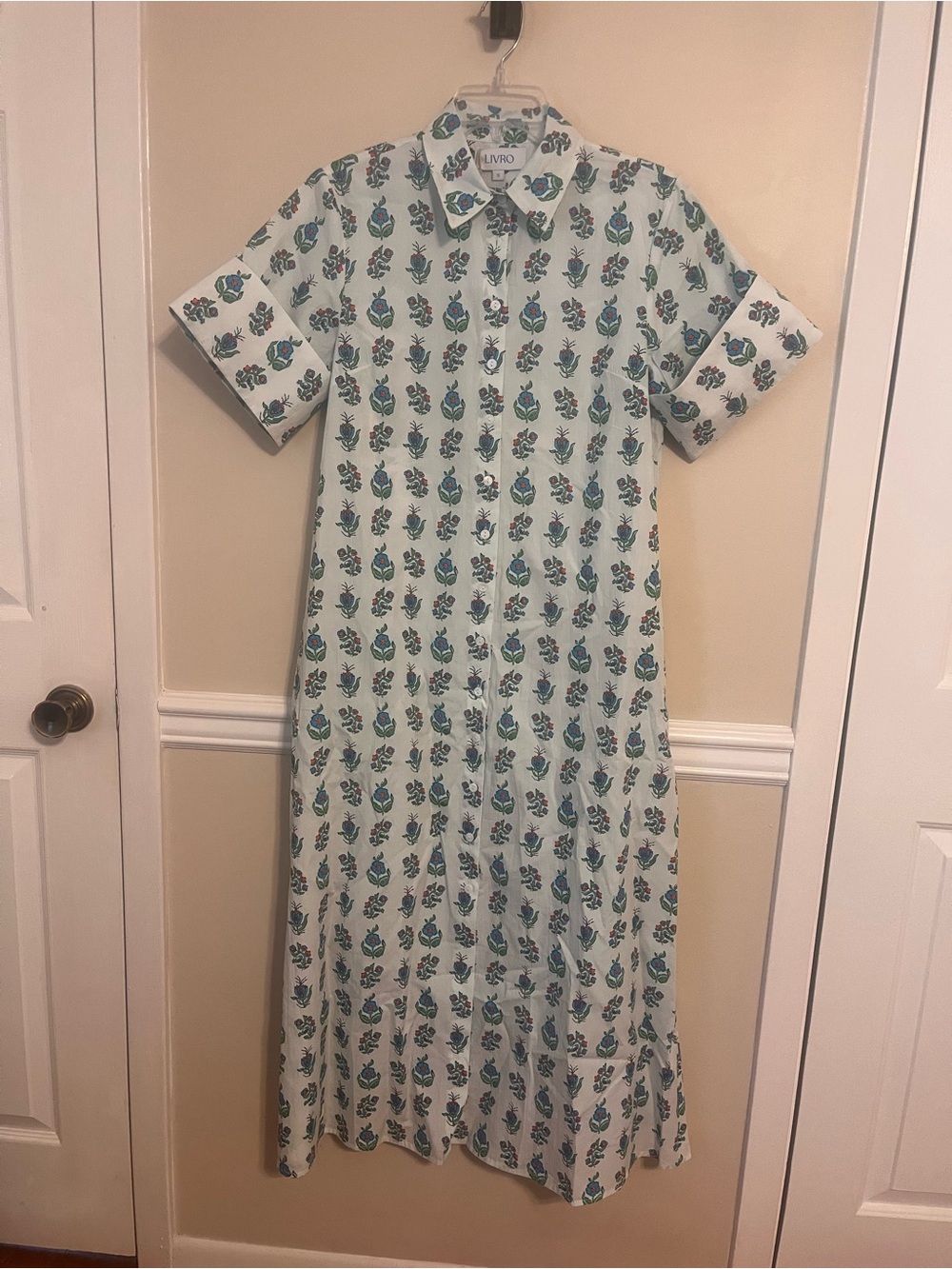 Light Blue Floral Maxi Shirt Dress by Livrio